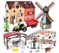 JONRRYIN Ferme Animaux Jouet Set, Animaux Chevaux Jouet Ferme 4 Ans, Mini Jouet Figurine Écurie Cheval Ensemble avec Moulin à Vent Maison, Camion, Jeux Cadeaux pour Garçons Filles Enfant 5 Ans