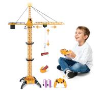 JONRRYIN Grue à Tour Télécommandée, 2,4 GHz à 6 Canaux Grue de Chantier, 128 cm de Haut, Grue Tour Radio Commande avec télécommande Jouet Enfant Chantier