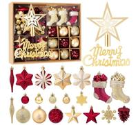 JONRRYIN Lot de 70 Boule de Noel, Décoration Noel Sapin avec LED, Boules de Noël en Plastique Incassable pour Decoration Noel Extérieur ou Intérieure，Rouge et Or