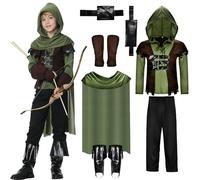 JONRRYIN Robin Hood Costume pour Enfants, Costume D'archer Vert Garçon, Garçon Archer Cosplay Déguisement, Garçons Cosplay Outfit für Karneval, Halloween, Fête à Thème, Jeux de Rôle (L)