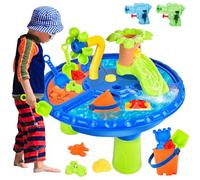 JONRRYIN Table de Plage 4 en 1 pour Enfants, Table de Jeu d'eau Sableuse, Jeu Sable Eau, Jouets Plage pour Enfants avec Pelle, Râteau, Nombreux Accessoires (B)