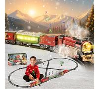 JONRRYIN Train Electrique Noel Enfant, Jeux de Train Télécommande, Locomotive a Vapeur Jouet Son et Lumiere, Circuit Train Vapeur Electrique À 3 Voies, Cadeaux de Noël Anniversaire Enfants (Rouge)