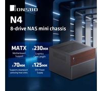 JONSBO N4 châssis NAS noir M-ATX carte mère SFX emplacement d'alimentation 6 grands 2 petites emplacements pour disque dur 120mm x 1 ventilateur panneau décoratif en noyer Black
