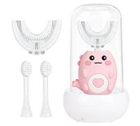 Jonuin Brosse à Dents Électrique en Forme de U pour Enfants, Brosse à Dents à Ultrasons à 360º avec 2 Têtes U en Silicone et 2 Têtes Souples, Tasse Anti-poussière, Design Dinosaure, 2-12 Ans, Rose
