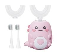 Jonuin Brosse à Dents Électrique en Forme de U pour Enfants, Brosse à Dents à Ultrasons à 360º avec 2 Têtes U en Silicone et 2 Têtes Souples, Étanchéité IPX7, Design Dinosaure, 2-12 Ans (Rose)