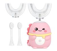 Jonuin Brosse à Dents Électrique en Forme de U pour Enfants, Brosse à Dents à Ultrasons à 360º avec 2 Têtes U en Silicone & 2 Têtes Souples, Étanchéité IPX7, Design Dinosaure, 2-12 Ans (Rose)