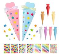 Jonuin Lot de 35 petits sacs d'école avec autocollants - Kit de bricolage - 7 couleurs - Petit sac à sucre pliable avec autocollants de personnalisation - Mini sac d'école pour filles et garçons
