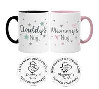 Jonuin Lot de mugs Mama & Papa avec 1 pièce de Décision Réversible, Cadeau de Naissance pour Futurs Parents, Mugs en Céramique, Idée cadeau pour Nouveaux Parents