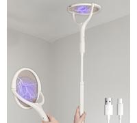 Jonuin Raquette Électrique Insectes, Raquette Anti Moustiques Électrique avec Tête Rotative et Manche Télescopique, Rechargeable USB-C, Piège à Lumière UV pour Insectes, Mouches et Mites