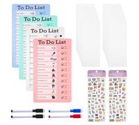 Jonuin Tableau Memo Checklist, 4 Pcs To Do List pour Enfants avec 20 Papier Vierges, 2 Autocollants et 4 Marqueurs pour Tableau Blanc, Tableau Routine Enfant pour Tâches Ménagères Rappel Plan d'Études