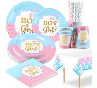 Jonvell Gender Reveal Party Vaisselle,16 Invités Assiette Baby Shower Boy Or Girl Gender Reveal Assiette Gobelet Serviette Baby Shower Gender Reveal Party Decoration