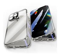 Jonwelsy Anti Peeping Coque pour iPhone 15 Pro, 360 Degrés Protection Housse, Privacy Verre trempé Anti Espion Case Cover, d'adsorption Magnétique Bumper Métal Frame Etui pour iPhone 15 Pro (Argent)