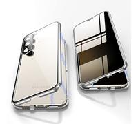 Jonwelsy Anti Peeping Coque pour Samsung Galaxy S23 Plus, 360 Degrés Protection Housse, Privacy Verre trempé Anti Espion Case Cover, d'adsorption Magnétique Bumper Métal Frame Etui pour S23+ (Argent)