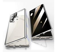 Jonwelsy Anti Peeping Coque pour Samsung Galaxy S23 Ultra, 360 Degrés Protection Housse, Privacy Verre trempé Anti Espion Case Cover, d'adsorption Magnétique Bumper Métal Frame Etui (Argent)