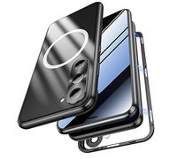 Jonwelsy Coque anti-peeping pour Samsung Galaxy S23 Plus, coque de protection double face à 360 degrés compatible avec Magsafe anti espion verre adsorption magnétique pare-chocs en métal pour S23+ (noir)