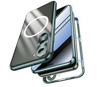 Jonwelsy Coque anti-peeping pour Samsung Galaxy S23 Plus, coque de protection double face à 360 degrés compatible avec Magsafe anti espion verre adsorption magnétique pare-chocs en métal pour S23+ (vert)