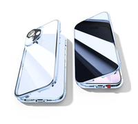 Jonwelsy Coque de protection anti-peeping pour iPhone 17 Pro, protection à 360 °, en verre trempé, anti-éclaboussures, forte adsorption magnétique, cadre en métal, bleu
