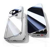 Jonwelsy Coque de protection anti-peeping pour iPhone 17 Pro, protection à 360 °, en verre trempé, anti-éclaboussures, forte adsorption magnétique, cadre en métal, argenté