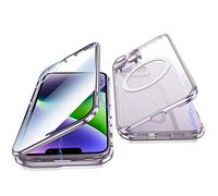 Jonwelsy Coque pour iPhone 14, 360 Degrés Protection Compatible Magsafe Adsorption Magnétique Case Cover Pare-Chocs Métal Avant Verre et Arrière Givré PC Etui Housse pour iPhone 14 6,1" (Violet)