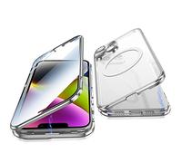 Jonwelsy Coque pour iPhone 14, 360 Degrés Protection Compatible Magsafe Adsorption Magnétique Case Cover Pare-Chocs Métal Avant Verre et Arrière Givré PC Etui Housse pour iPhone 14 6,1" (Argent)