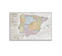 JONZA Poster carte de l'Espagne et du Portugal - Carte classique décorative sur toile - Décoration murale et artistique pour chambre à coucher - 50 x 75 cm