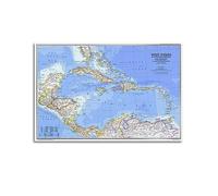 JONZA Poster carte des Antilles classique - Peinture décorative sur toile - Décoration murale et artistique pour chambre à coucher - 60 x 90 cm