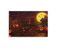 JONZA Poster d'Halloween - Village effrayant - Peinture décorative sur toile - Décoration murale et artistique pour chambre à coucher - 60 x 90 cm