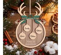 JONZIN Boule de Noel Personnalisée 2025-Boule de Noël Personnalisée avec 2 à 10 Prénoms,Cadeau Personnalisé pour Premier Noël en Famille (Feuilles Rouges et Vertes)