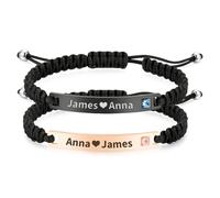 JONZIN Bracelet Couple Personnalisable- Bracelets prénom personnalisés-Cadeaux parfaits pour les les amis les femmes et les hommes idéaux pour la Saint-Valentin (B - Unique - Placage or rose IP)