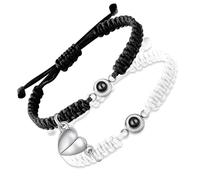 JONZIN Bracelet Photo Personnalisé avec Image à l'intérieur,Bracelet Personnalisable Cadeau Fête des Mères Saint-Valentin Anniversaire pour Homme Femme Maman Fille (Noir et blanc)