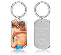 JONZIN Porte Clef Personnalisable avec Photo et Gravure Texte Double Face Porte Clé Personnalisé Cadeau Personnalisé pour Homme Femme (Photo&Texte2)