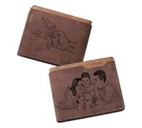JONZIN Portefeuille Homme Personnalisé - Porte Feuille Personnalisé pour Homme Gravable Photo et Nom - Cadeau Papa Mari Fête des Pères, Grands-Pères, Anniversaire (Style2-Marron (Photo+Poing))