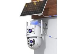 JOOAN Caméra de surveillance extérieure solaire 2Kx2 HD - Double caméra 360° PTZ - Batterie extérieure - Caméra Wi-Fi 2,4 GHz avec détecteur de mouvement PIR - Vision nocturne couleur - Audio