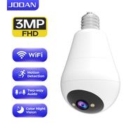 JOOAN E27 Caméras de surveillance intérieures/extérieures sans fil, pan/tilt 360°, vision nocturne en couleur, lampe LED et projecteur, Wi-Fi 2,4 GHz, pour sécurité intérieure et extérieure