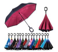 Jooayou Parapluie Inversé Anti-UV Double Couche Coupe-Vent, Mains Libres Avec Poignée en Forme C