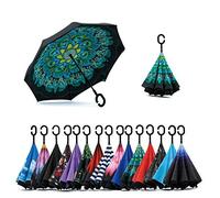 Jooayou Parapluie inversé double couche, poignée C, pliable, anti-UV, coupe-vent, sac de transport