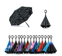 Jooayou Parapluie inversé double couche, poignée en forme de C, pliable, anti-UV coupe-vent, sac de transport