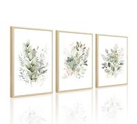 Joocrise Lot de 3 toiles murales botaniques à l'aquarelle - Impressions sur toile de fleurs sauvages vert sauge - Peinture moderne pour chambre à coucher, salle de bain - 40,6 x 61 cm encadrée