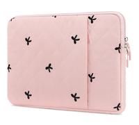JOOEER Housse pc Portable 13,3/13-14" matelassée nœud brodé Poche Avant | Antichoc,hydrofuge,antirayure,matelassée, 13,3/13-14", Apple Dell HP Lenovo Chromebook, poche avant, travail quotidien, rose