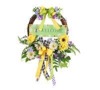 Jooehyer Couronne de de Bienvenue, Panneau de Bienvenue, Couronne Décorative avec Nœud et Fleur, Décoration de Festival, Décoration Intérieure et Extérieure