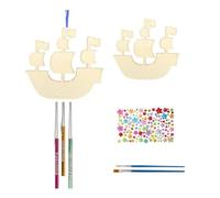 Jooehyer Ornements de Carillon à Vent pour Enfants Bricolage Peint Pendentif de Décoration D'Activité Artistique de Fête d'anniversaire, Ensemble de Bateau de Pirate