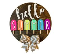 Jooehyer Panneau Saisonnier 3D, Panneau Bonjour, Décor Saisonnier, Panneau D'Été, Panneau de Porte de Bienvenue Rond de Ferme pour Suspendre la Décoration de