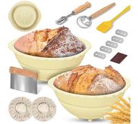 Jooehyer Paquet de 2 Paniers à Pain Banneton, Panier à Pain au Levain en Silicone, Ensemble de Fournitures de Bol de Fermentation de 9 Pouces, A