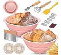 Jooehyer Paquet de 2 Paniers à Pain Banneton, Panier à Pain au Levain en Silicone, Ensemble de Fournitures de Bol de Fermentation de 9 Pouces, B