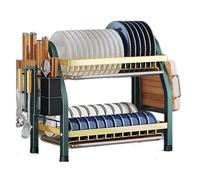 Jooehyer Support de Comptoir de Cuisine pour Support de Rangement de Vaisselle à Double Couche Support de Bol Intégré Multifonctionnel, Vert et Doré
