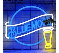 JooeTuu Panneau lumineux néon Blue Moon Beer à intensité variable pour décoration murale pour homme, cave, chambre, magasin, club, pub, bistrot