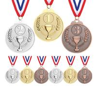 Joogee 9 Pièces Médailles Enfants, Médailles de Récompense en Métal Médaille d'or Médaille d'argent Médaille d'bronze avec Rubans de Cou Médaille Bronze pour Enfant Médailles du Gagnant Compétition