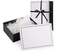Joogee Boîte Cadeau, Boîte Cadeau avec Couvercles et Ruban Raphia 25 x 18 x 8,5 cm Coffrets Cadeaux Pliables pour Anniversaire Mariage Valentin Thanksgiving Noël Pâques Noir+Blanc