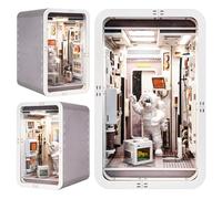 Joohour Kit de construction de serre-livres miniature à monter soi-même, maison de poupée, étagère de bibliothèque décorative 3D en bois, serre-livres avec lumière LED, cadeau pour adolescents et