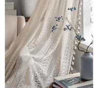 JOOJA Lot de 2 Rideaux Transparents en Dentelle brodée de Style bohème Vintage et Rustique pour Salon, Chambre à Coucher (Beige Crochet, 150 x 213 cm)